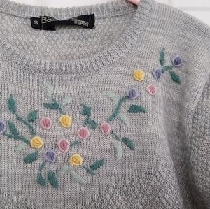 Beautiful Light Gray Sweater with Pastel Embroidery